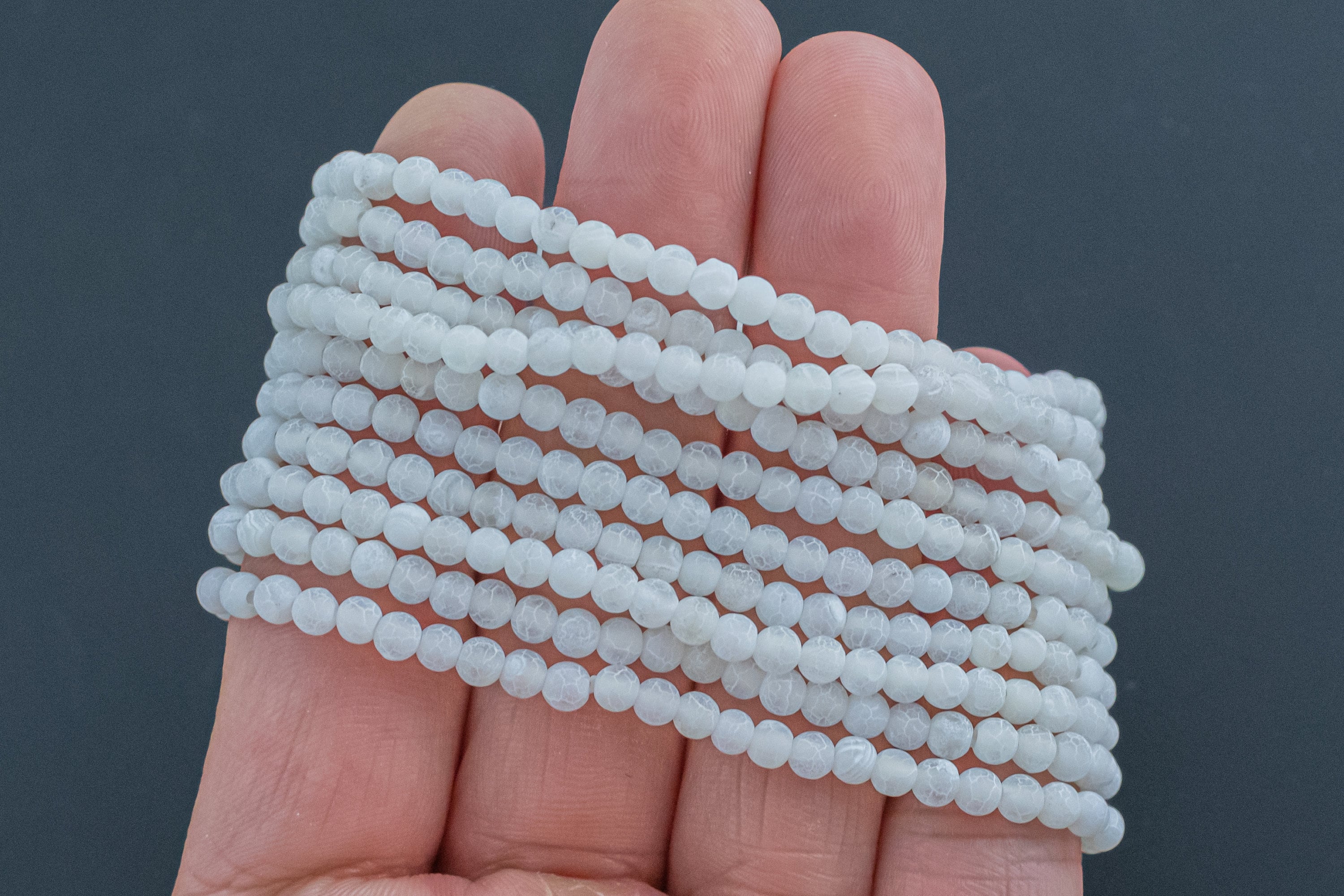 White Fire Agate Matte Round Size 4mm Handmade In Usa Natural Gemstone Crystal Bracelets Handmade Jewelry - Approx. 7" Crystal Bracelet