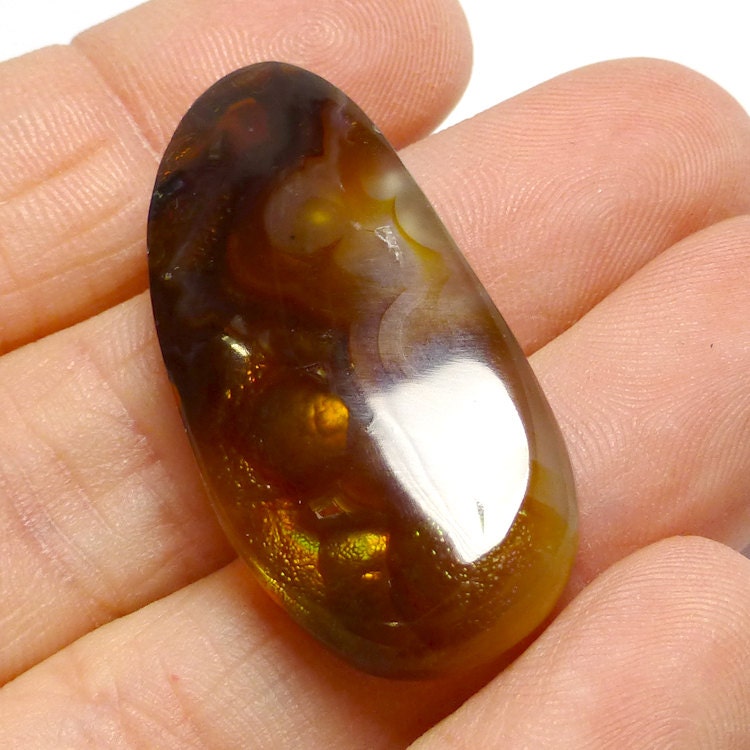 31.135 Carats Fire Agate Cabochon Mexican Botroidal Large Oval Quality Hand Cut Handmade Orbicular Agates Orange Brown Bronze