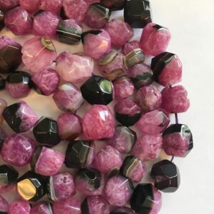Fire Agate 12-24mm Faceted Nugget Gemstone Bead-15.5"