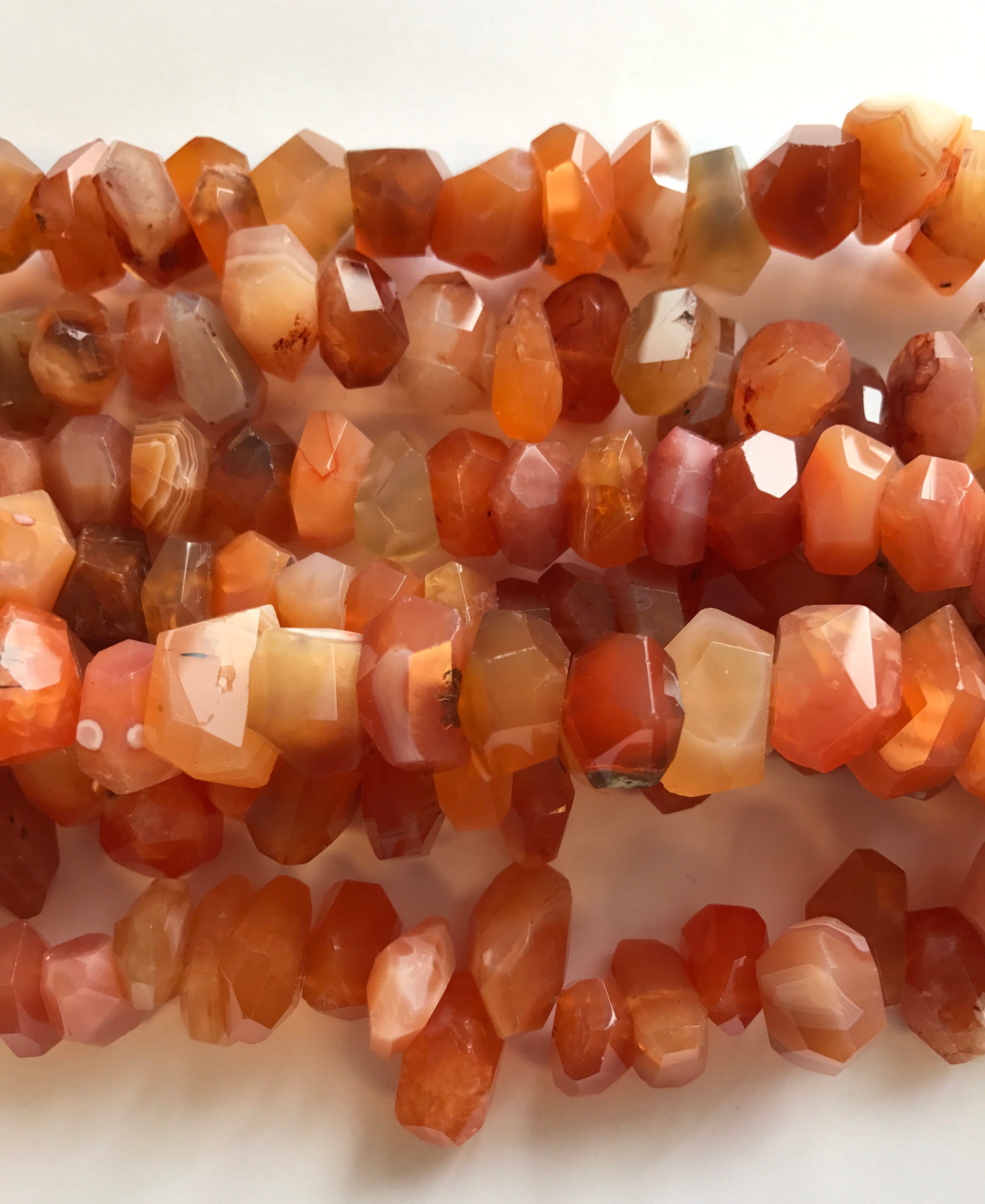 Fire Agate Faceted Nugget 10-18mm Natural Gemstone Bead -- 15.5 Inch Strand