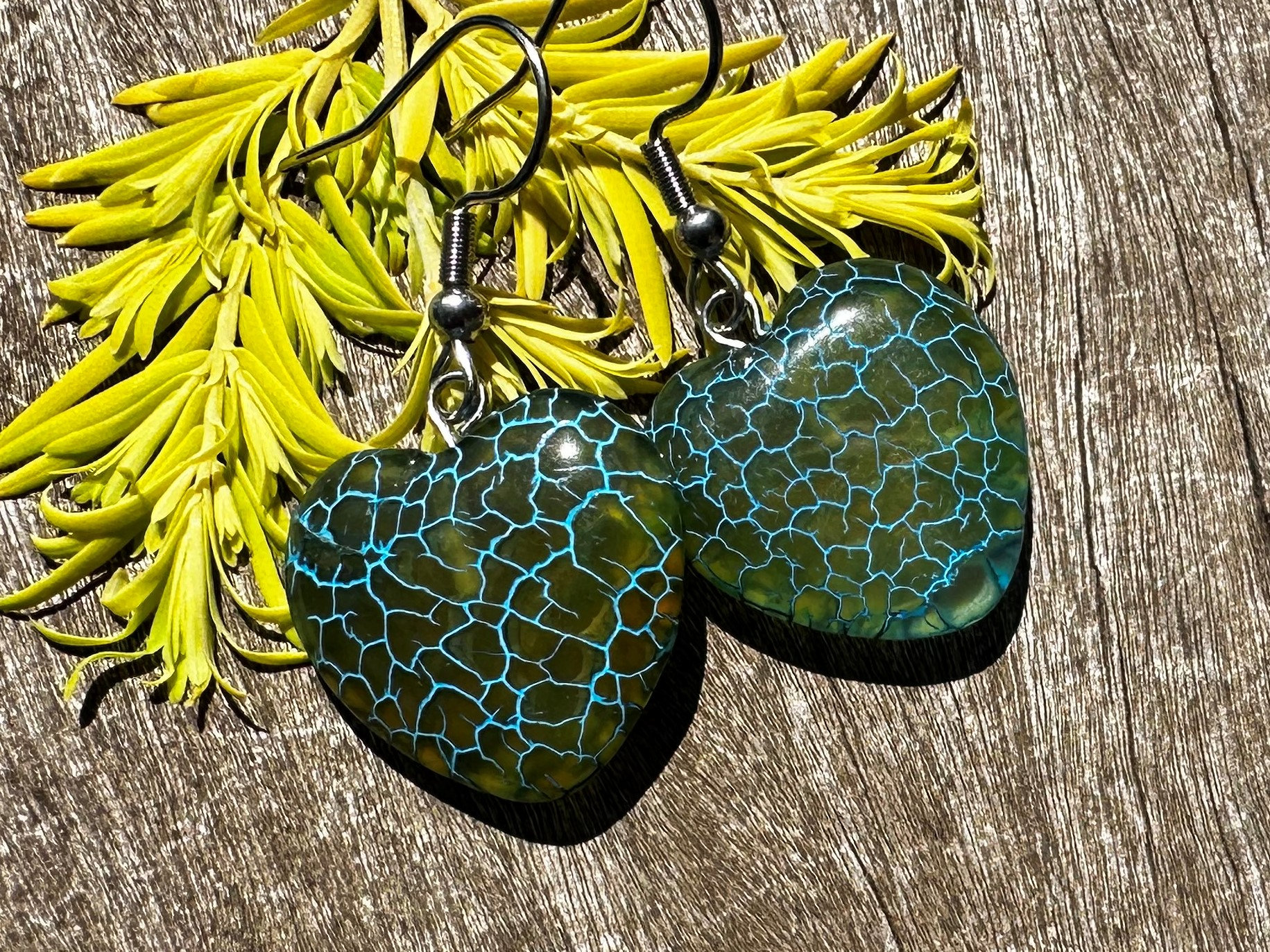 Fire Agate Heart Shaped Healing Stone Earrings With Positive Healing Energy!