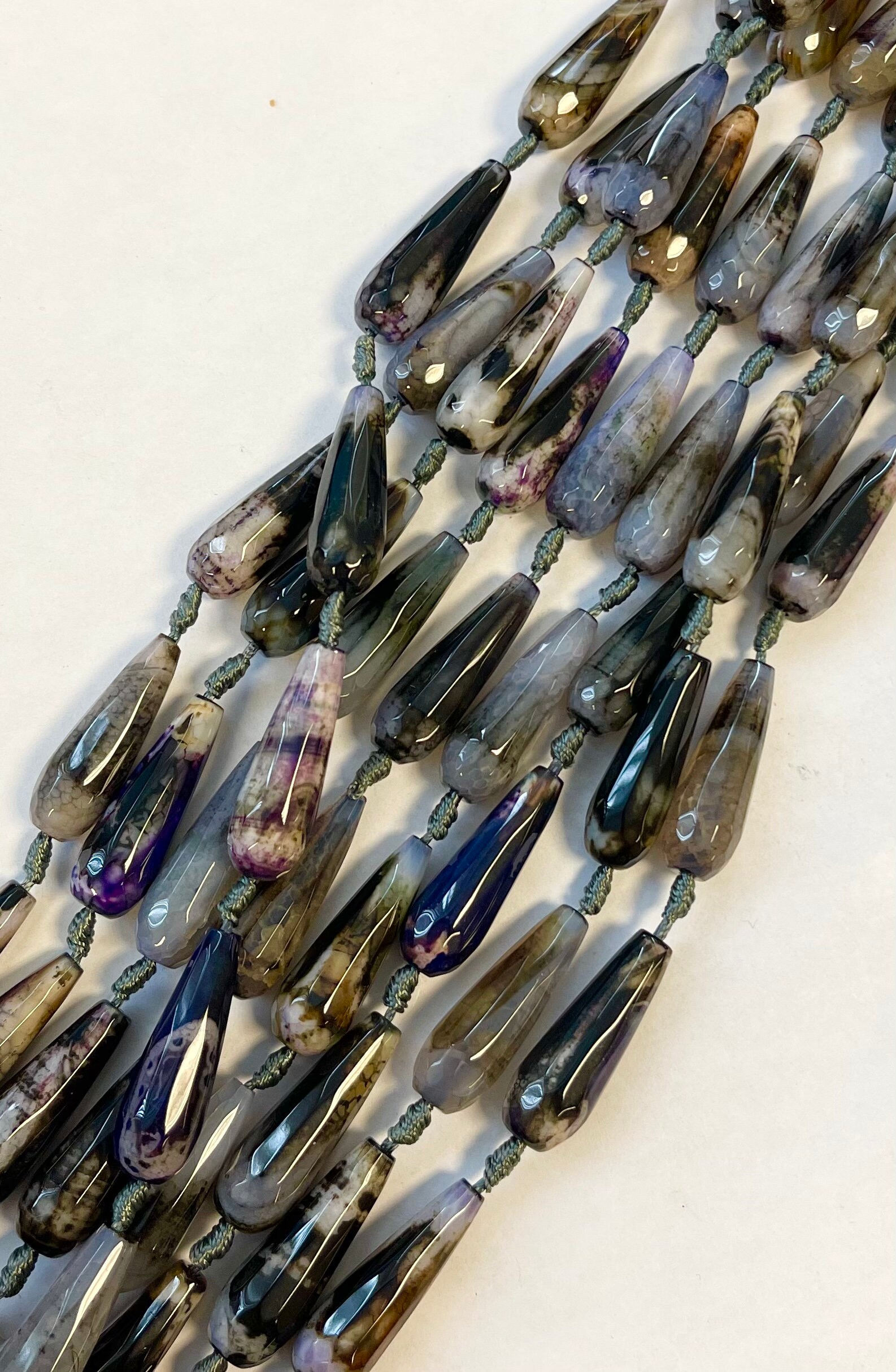 Fire Agate 30x10mm Faceted Teardrop Gemstone Beads-- -15.5 Inches Strand