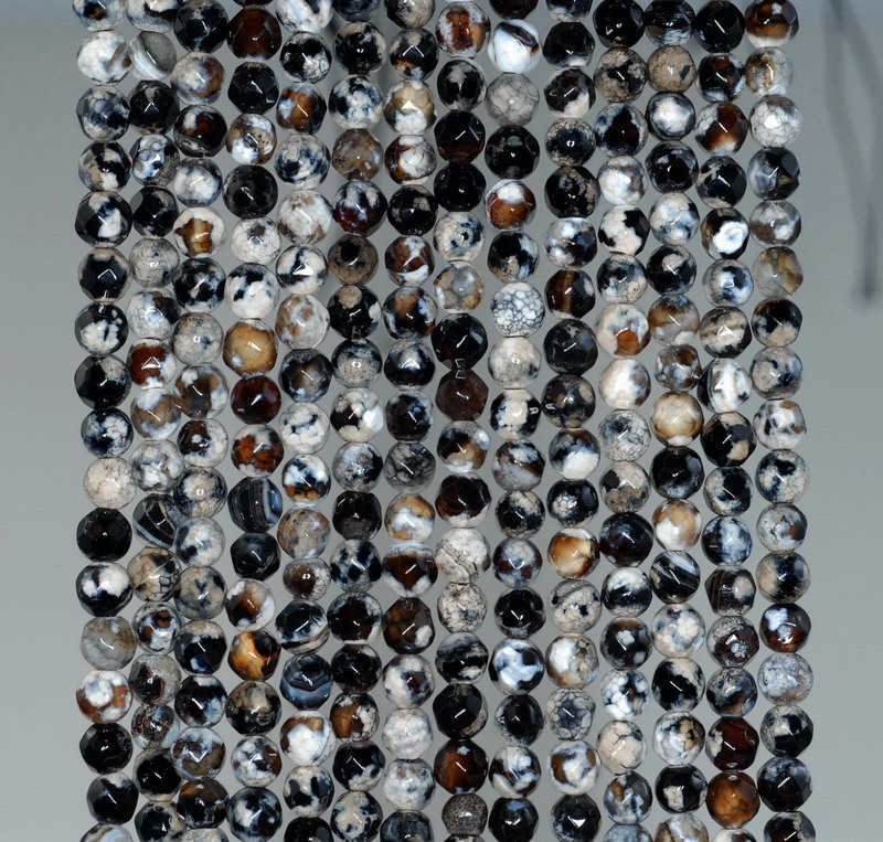 4mm Fire Agate Gemstone Ice Black Faceted Round Loose Beads 15 Inch Full Strand (90183837-364)