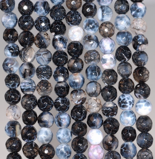 6mm Black White Fire Agate Gemstone Faceted Round Loose Beads 14.5 Inch Full Strand (80002859-a51)