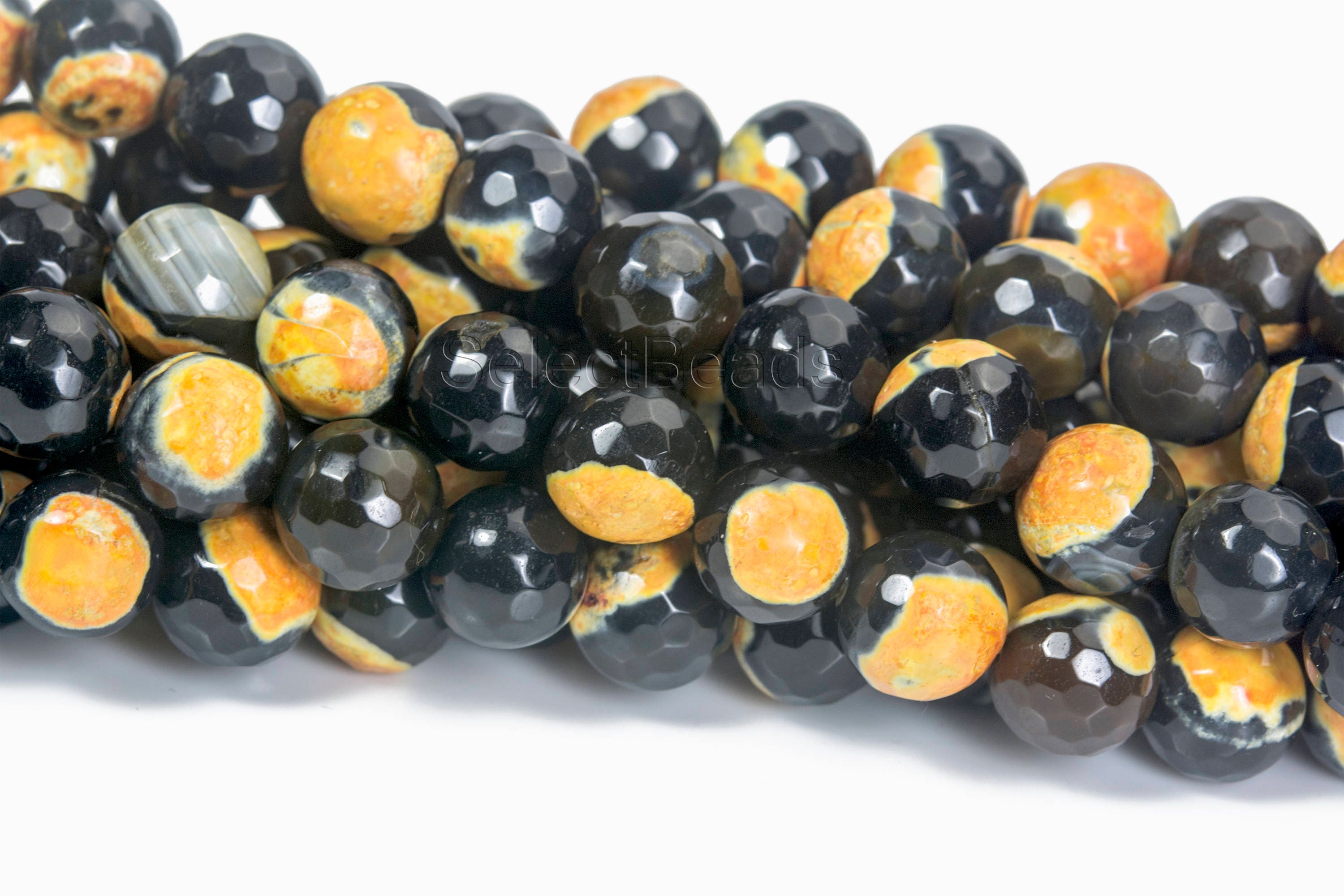 Black And Yellow Agate Faceted Beads - Faceted Agate Gemstone Beads - Agate Jewelry Beads Supplies -wholesale Fire Agate Beads -15 Inch