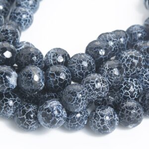 Black Fire Agate Faceted Round Beads - Black Gemstone Faceted Round Beads - Black Faceted Stone Beads Wholesale - 6-12mm Beads -15inch