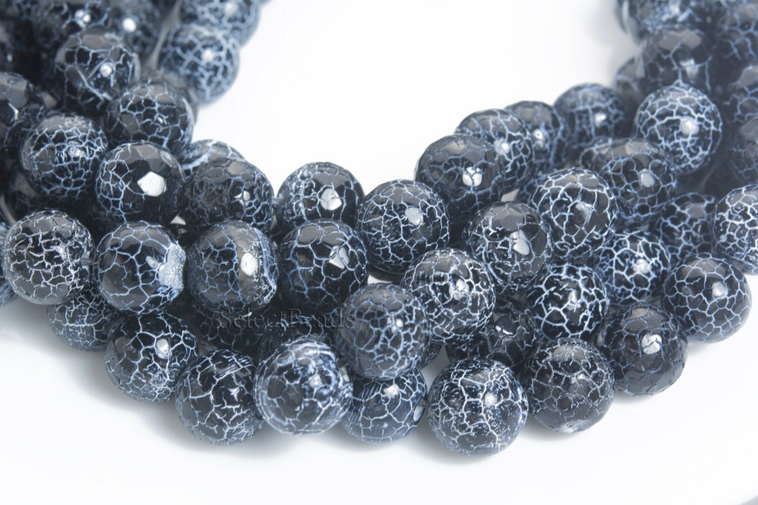 Black Fire Agate Faceted  Round Beads - Black Gemstone Faceted Round Beads - Black Faceted Stone Beads Wholesale - 6-12mm Beads -15inch