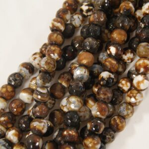 Brown and White Fire Agate Faceted Round Shaped Bead-10mm~ -15 inch strand-
