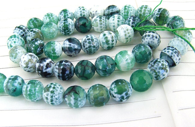 Faceted Green Fire Agate Gem Round Beads: Diy Jewelry Making