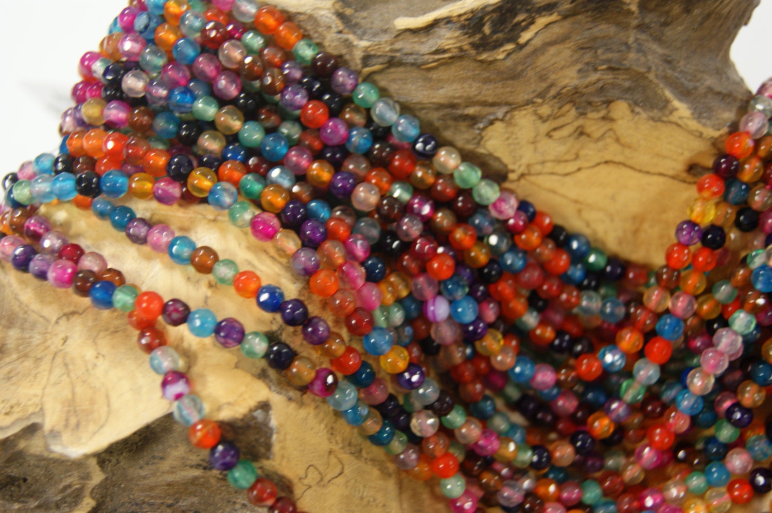 Multi-colored Fire Agate Faceted Round Shaped Bead-4mm 6mm 8mm~ -15.5 Inch Strand-