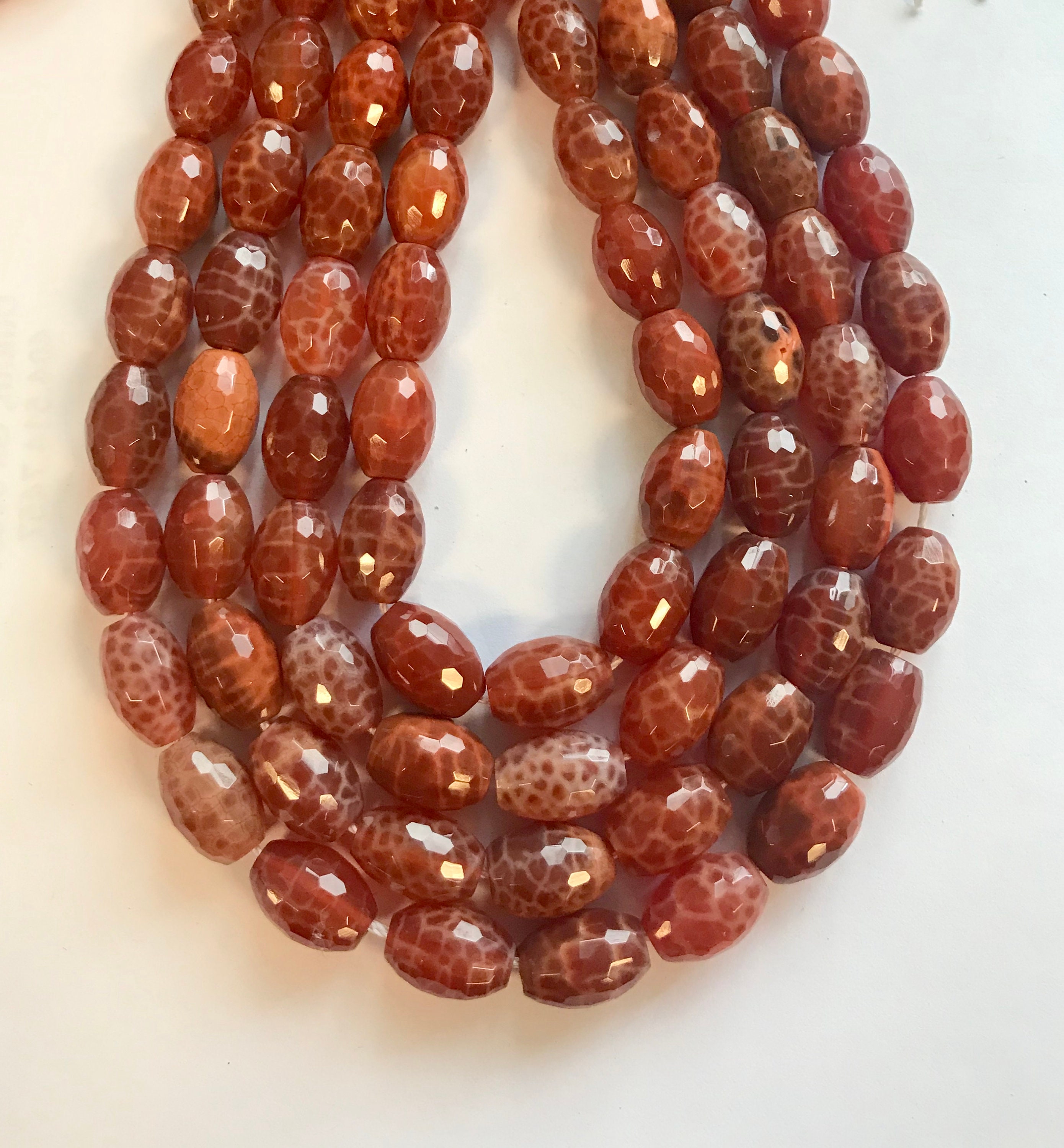 Natural Fire Agate 15x12mm Faceted Oval Gemstone Beads-~ -15.5''