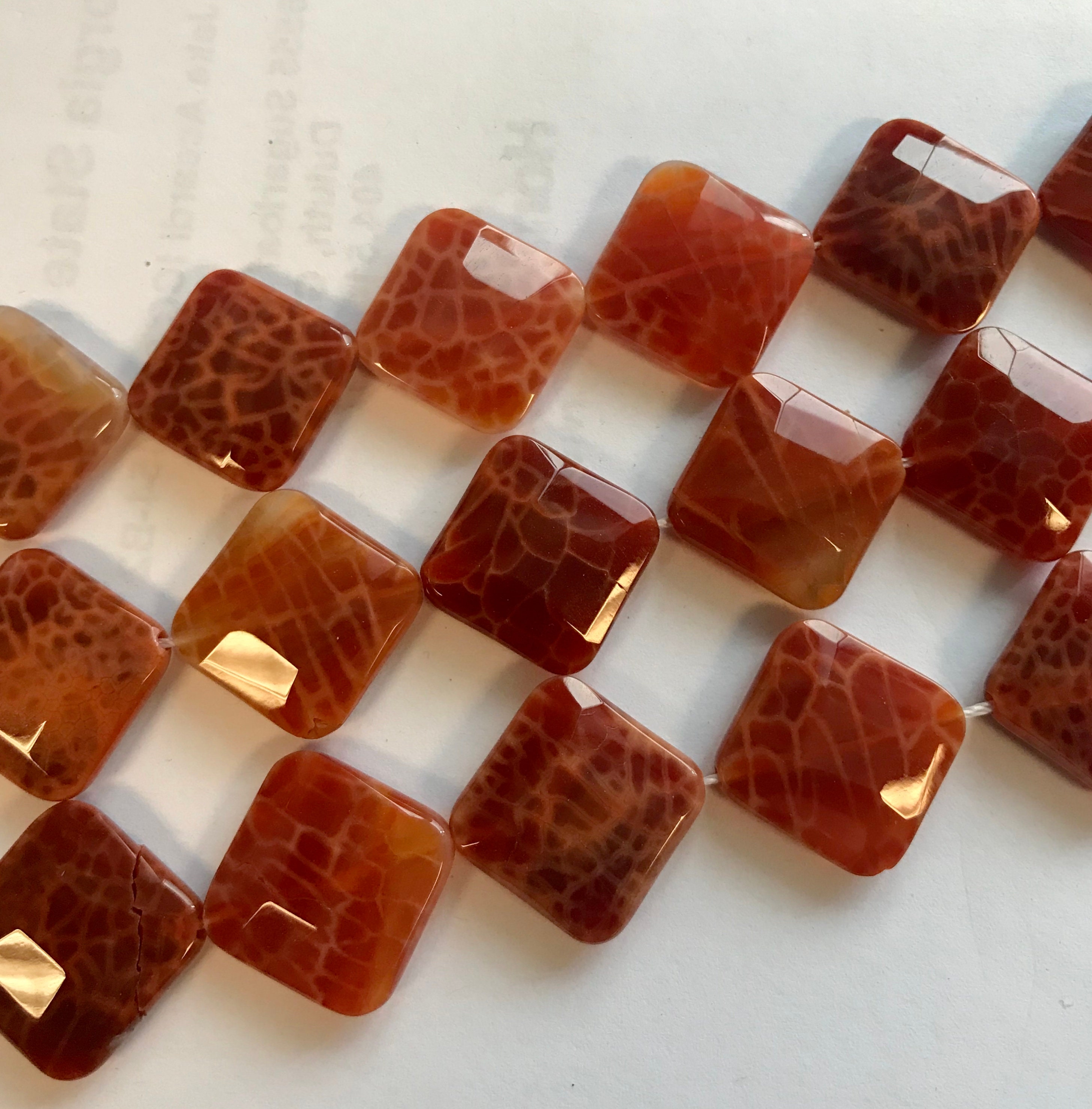 Natural Fire Agate 16x16x5mm 18x18x6mm 20x20x6mm 30x30x6mm Faceted Flat Square Gemstone Beads-~ -15.5 Inch Strand