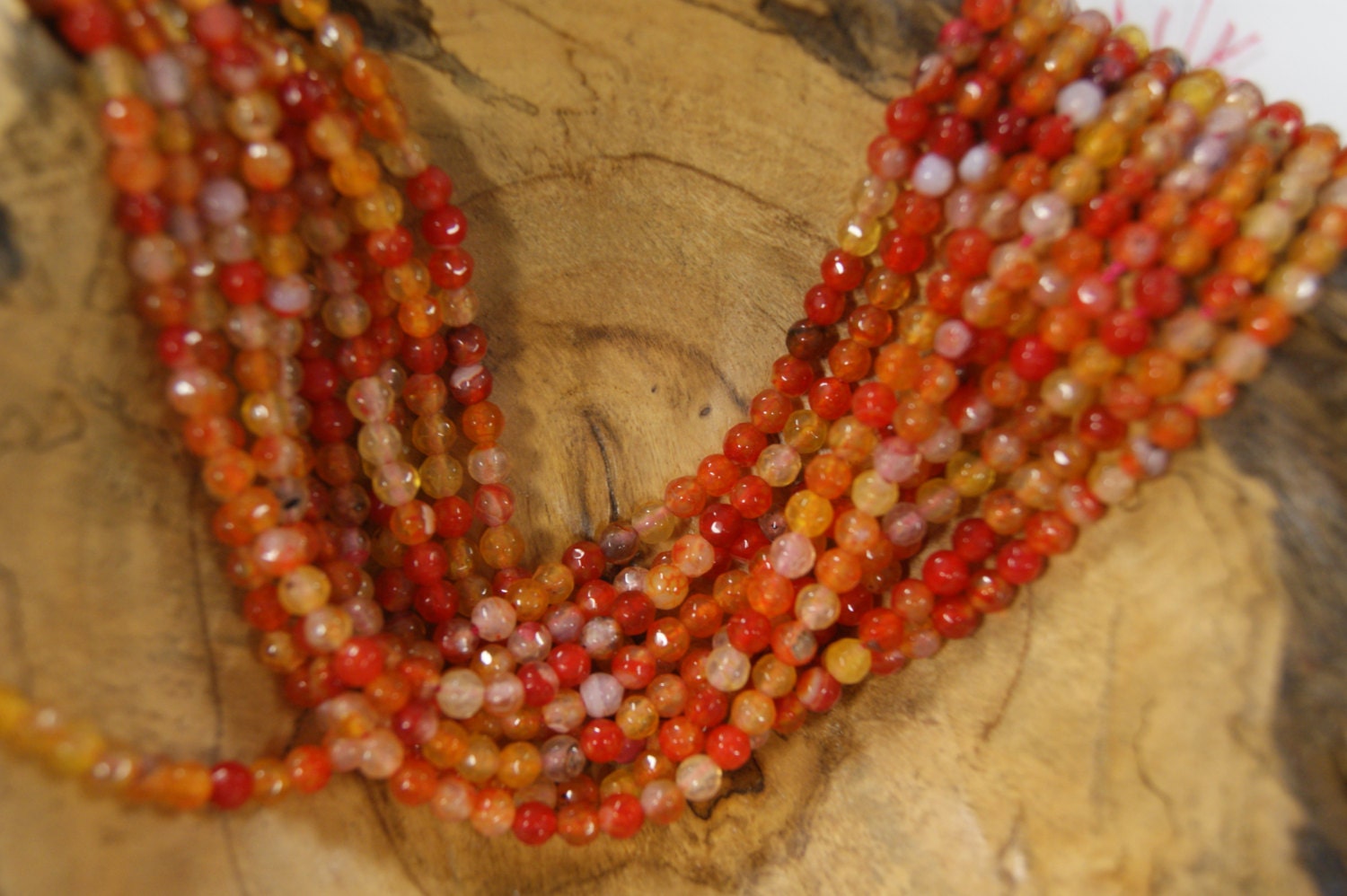 Orange Fire Agate Faceted Round Shaped Bead-4mm~ -15.5 Inch Strand-