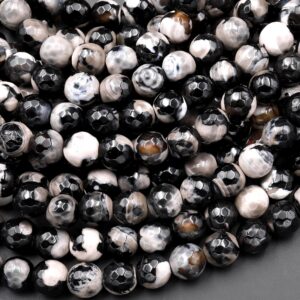 Faceted Orca Agate Aka Black Fire Agate 3mm 4mm 6mm 8mm Round Beads 15" Strand