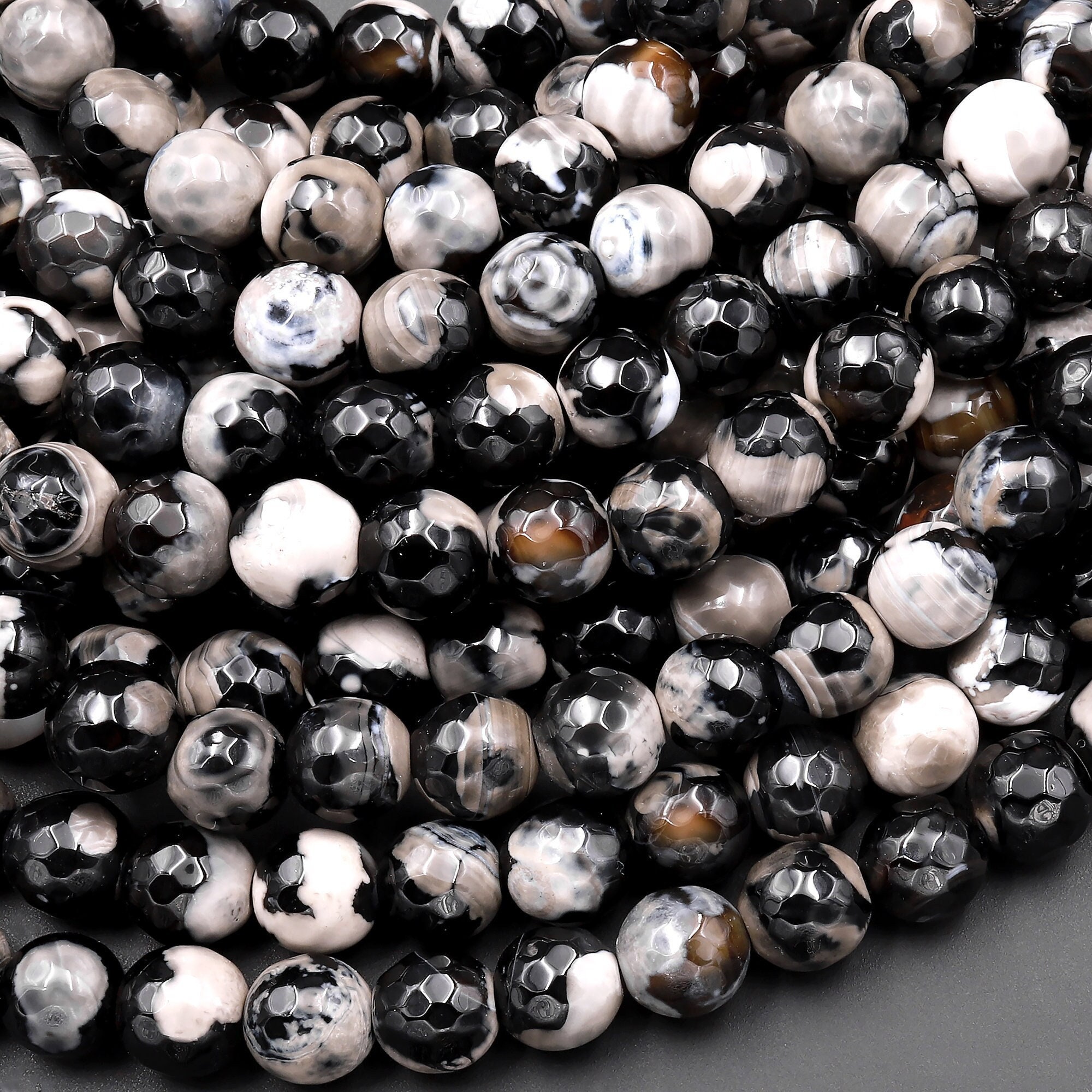 Faceted Orca Agate Aka Black Fire Agate 3mm 4mm 6mm 8mm Round Beads 15" Strand