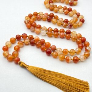 Fire Agate 108 Mala Beads Hand Knotted Buddhist Mala Necklace Meditation Yoga Jewelry Gift