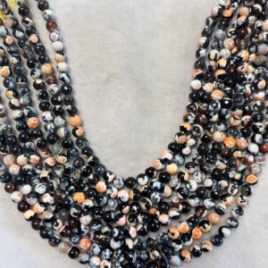 8mm Smooth Black Orange White Fire Agate, Loose Agate, Jewelry Necklace, Wholesale Beads, Jewelry Making, Beading Supplies-15inches - qm0048 8mm Smooth Black Orange White Fire Agate, Loose Agate, Jewelry Necklace, Wholesale Beads, Jewelry Making, Beading Supplies-15inches - qm0048