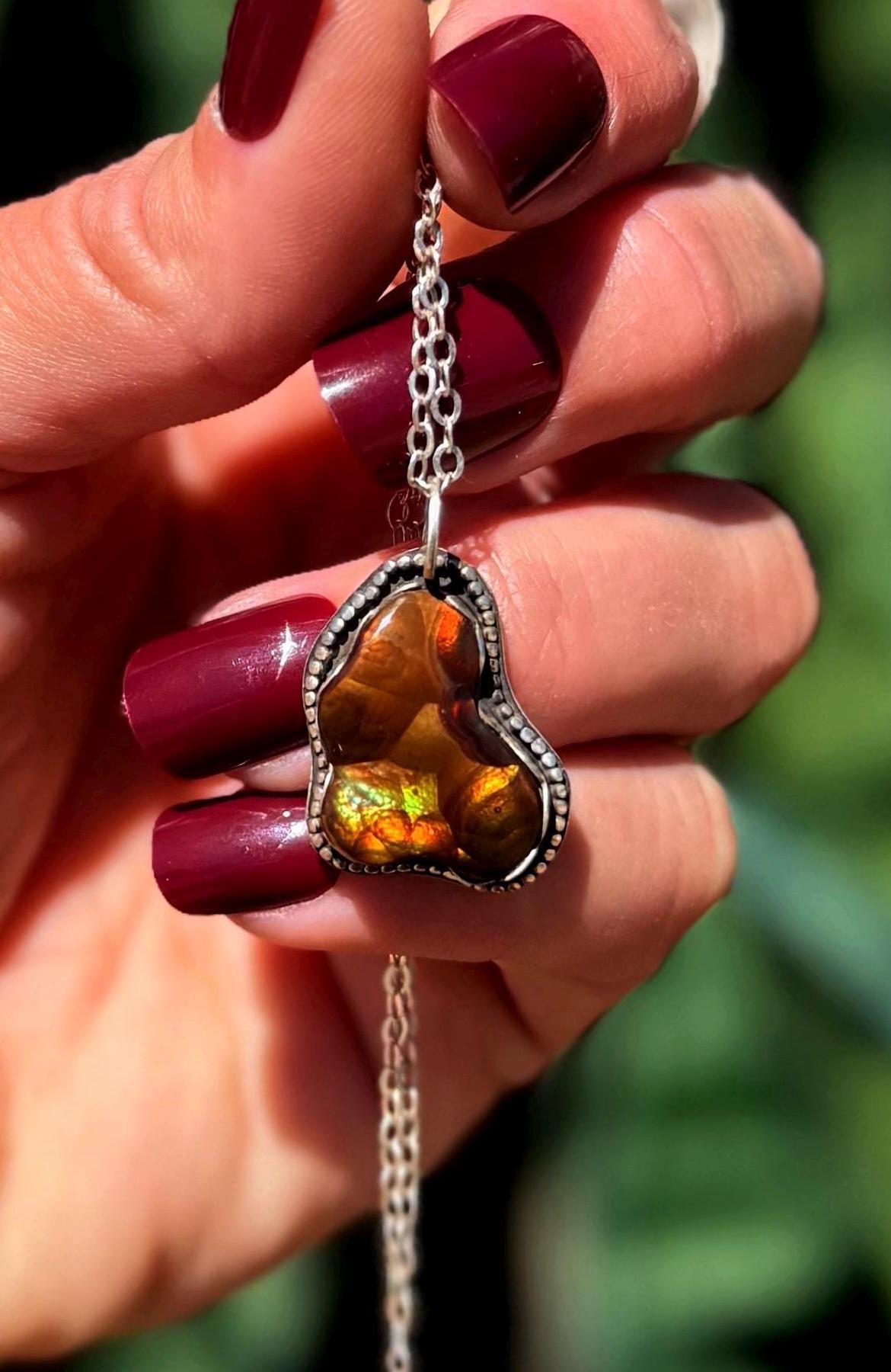 Fire Agate Necklace In Sterling Silver - From Mexico