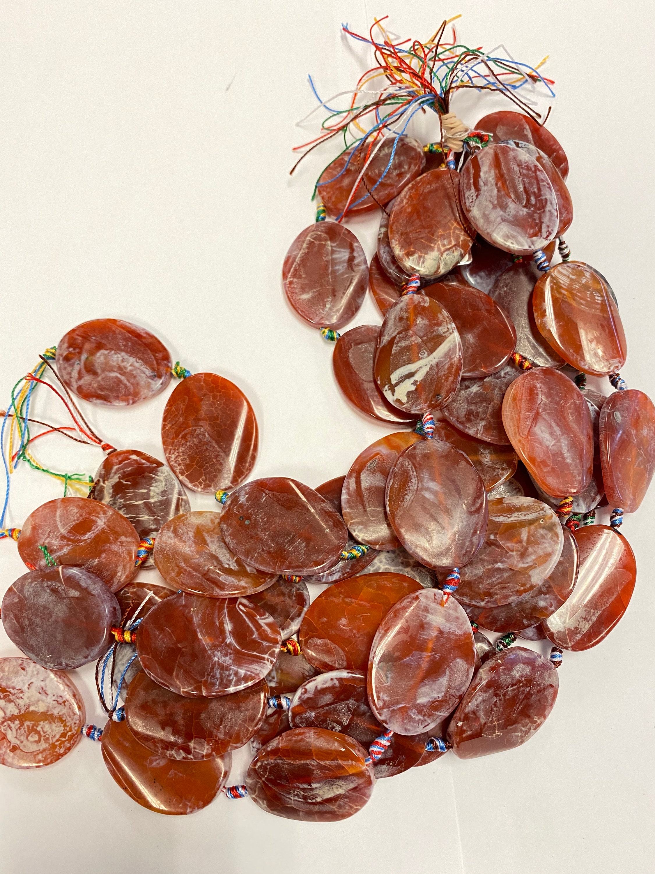 Fire Agate 40x30x7mm Flat Oval Gemstone Beads -- 13 Inch Strand