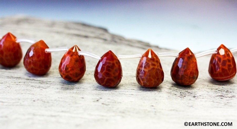 L/ Crab Fire Agate 15x20mm Teardrop Briolette Beads 16" Strand Enhanced Gemstone For Jewelry Making