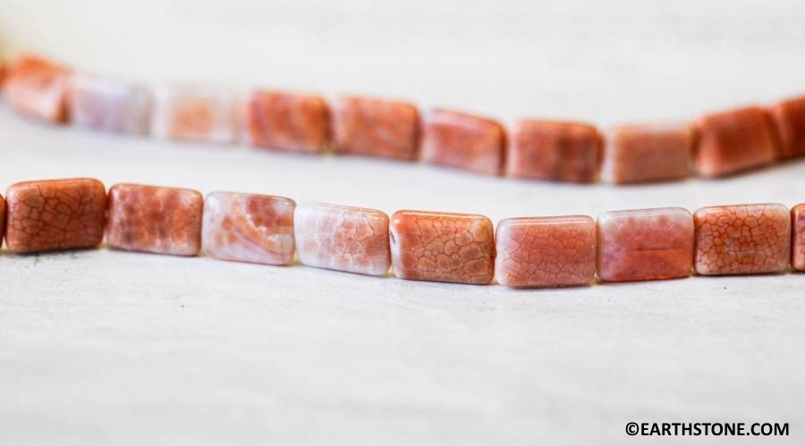 Crab Fire Agate 8x12mm Flat Rectangle Beads 15.5" Strand Enhanced