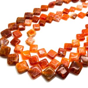 Fire Agate, Natural Red Fire Agate Polished Smooth Flat Square Gemstone Beads - Pg186