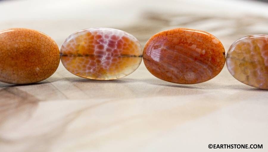 Xl/ Crab Fire Agate 22x30mm Flat Oval Beads 15.5" Strand Enhanced Orange Color Agate Gemstone Beads For Jewelry Making
