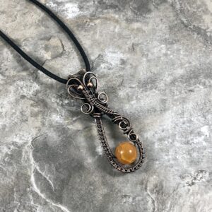 Cracked Fire Agate Bead Pendant: Quality Handmade Copper Jewelry - Artisan Made - Usa 0182