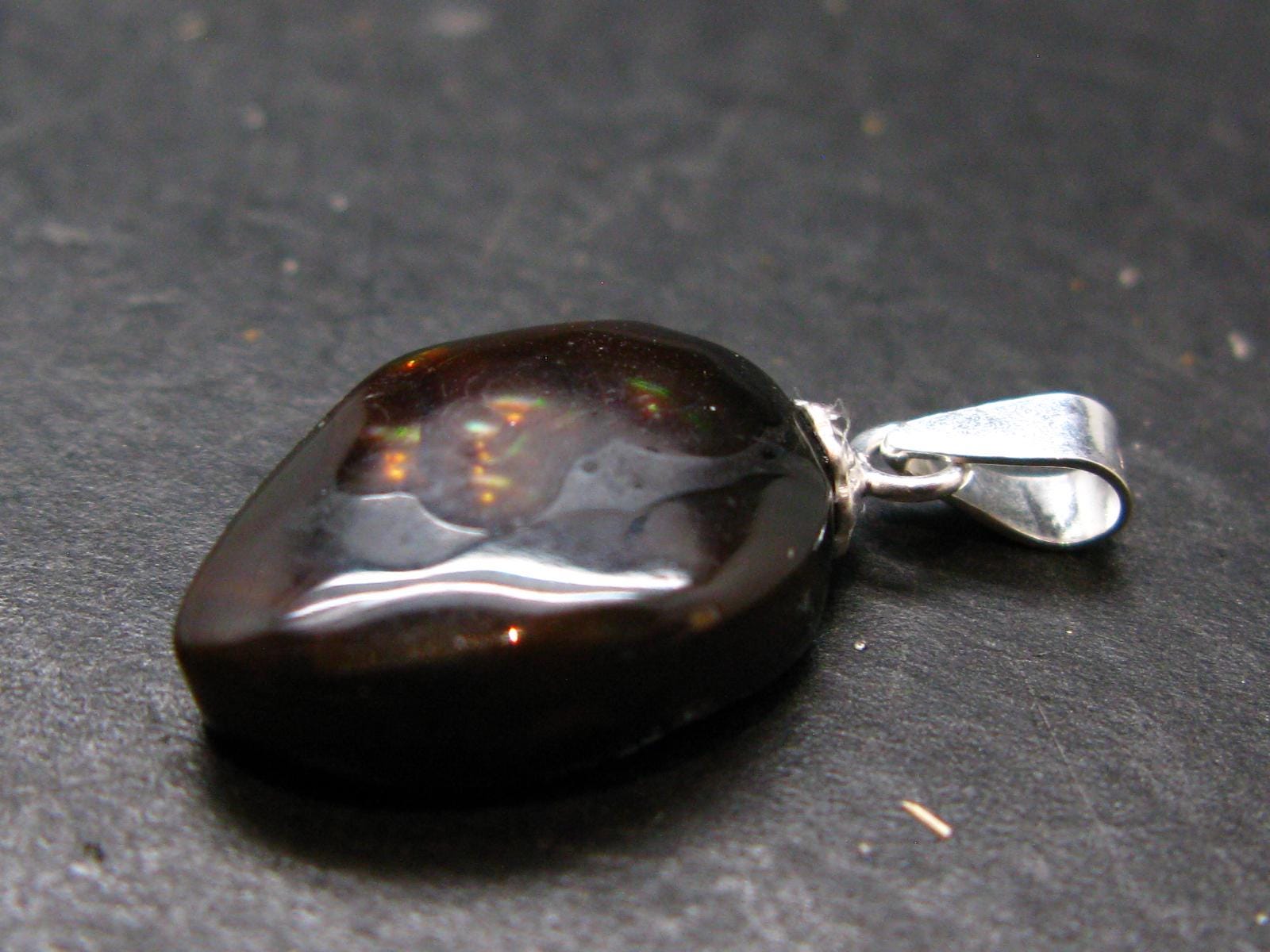 Fire Agate Silver Pendant From Mexico - 0.9" - 1.47 Grams
