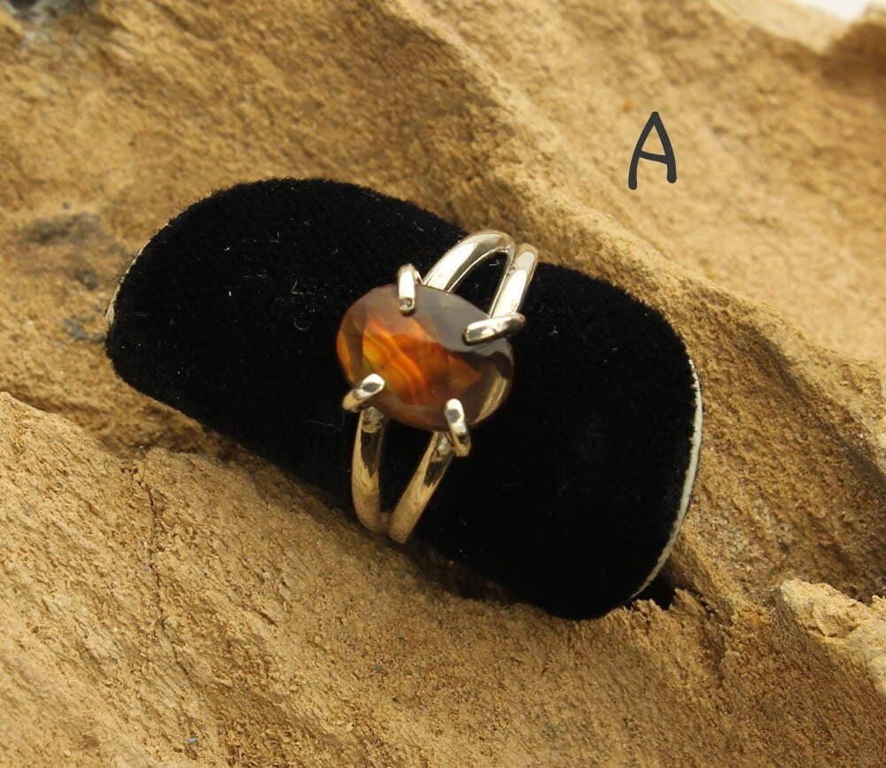 Fire Agate Ring, Natural Fire Agate, Custom Sterling Silver Ring, Sizes 7 & 8 Fire Agate Ring, Natural Fire Agate, Custom Sterling Silver Ring, Sizes 7 & 8