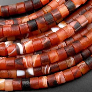 Matte Natural Tibetan Fire Agate Beads 8mm 10mm Smooth Rondelle Heishi Black Orange Red Dragon Agate Hand Cut 8" Strand