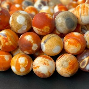15.5" 12mm Matte Orange Red Yellow Grey Dream Fire Agate Round Beads, With Special Stripe Texture Wglo