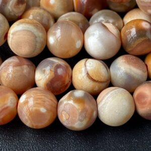 15" 8mm Yellow Orange Beige Dream Fire Agate Round Beads, With Special Spot Texture Wglo