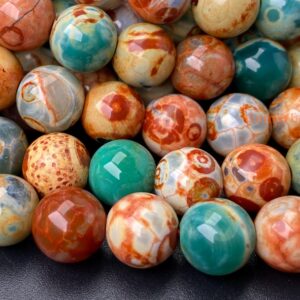 15" 8mm/10mm Green Orange Stripe Fire Agate Round Beads, Multi Green Color Agate, Semi-precious Stone Wglo