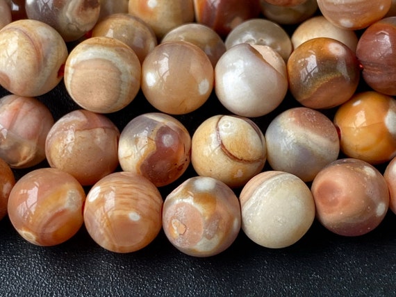 15" 8mm Yellow Orange Beige Dream Fire Agate Round Beads, With Special Spot Texture Wglo