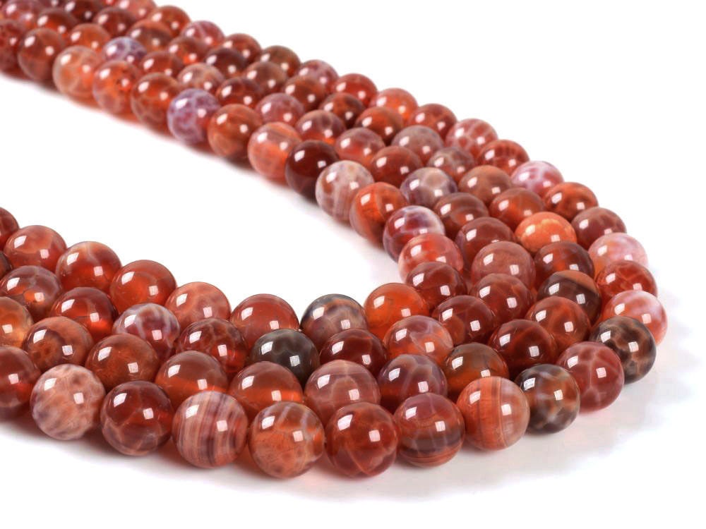 8mm Crab Fire Agate Round Ball Loose Gemstone Beads 16"