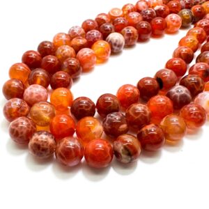 Fire Agate Beads, Natural Red Fire Agate Smooth Polished Round Gemstone Beads - 6mm 8mm 10mm 12mm - Rn89