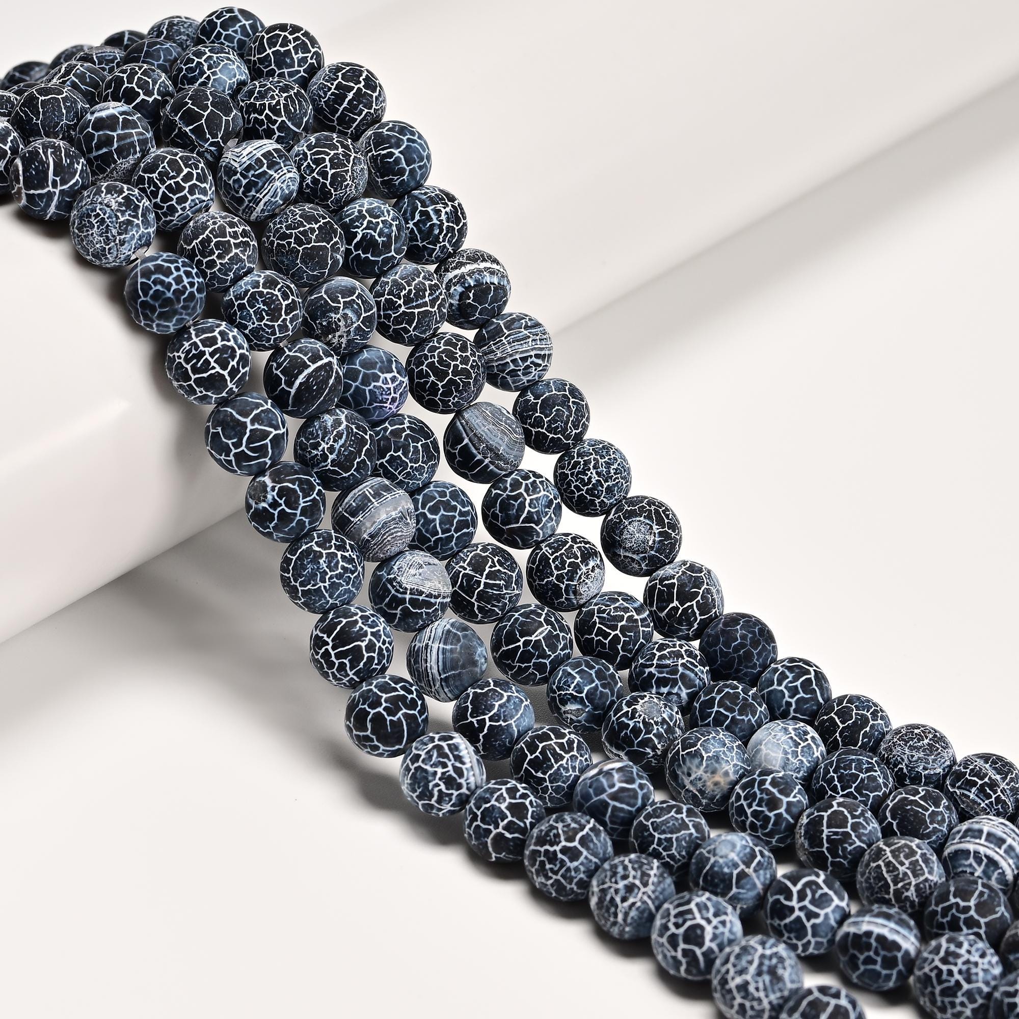 Black Fire Agate Cracked Matte Round Beads 4mm 6mm 8mm 10mm 12mm 15.5" Strand Black Fire Agate Cracked Matte Round Beads 4mm 6mm 8mm 10mm 12mm 15.5" Strand