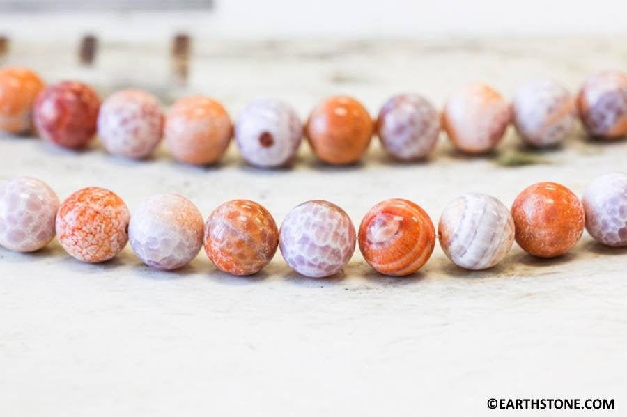 Orange Crab Fire Agate 14mm Round Beads 15.5" Strand Enhanced