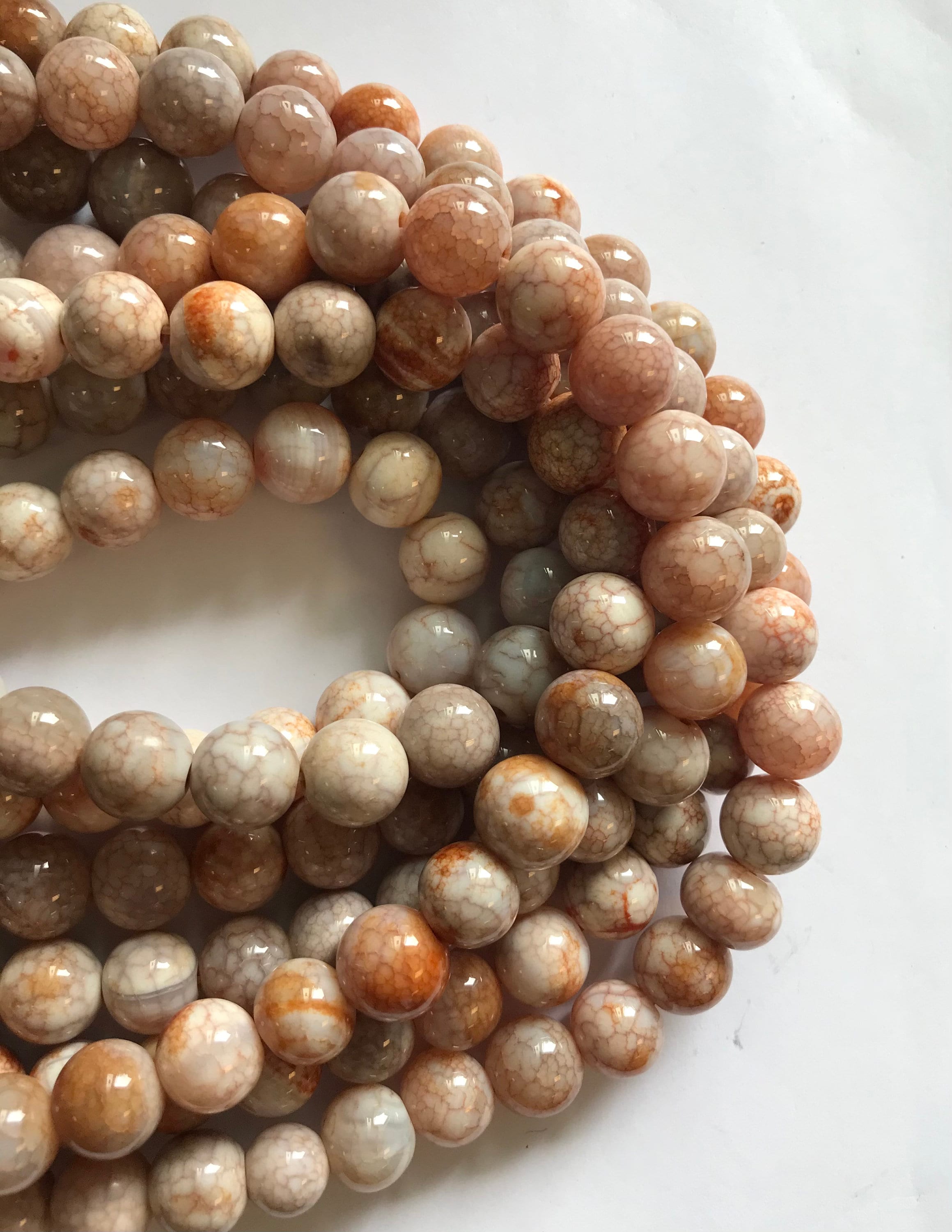 Natural Fire Agate 12mm 14mm Smooth Round Gemstone Bead - 15.5 Inch Strand