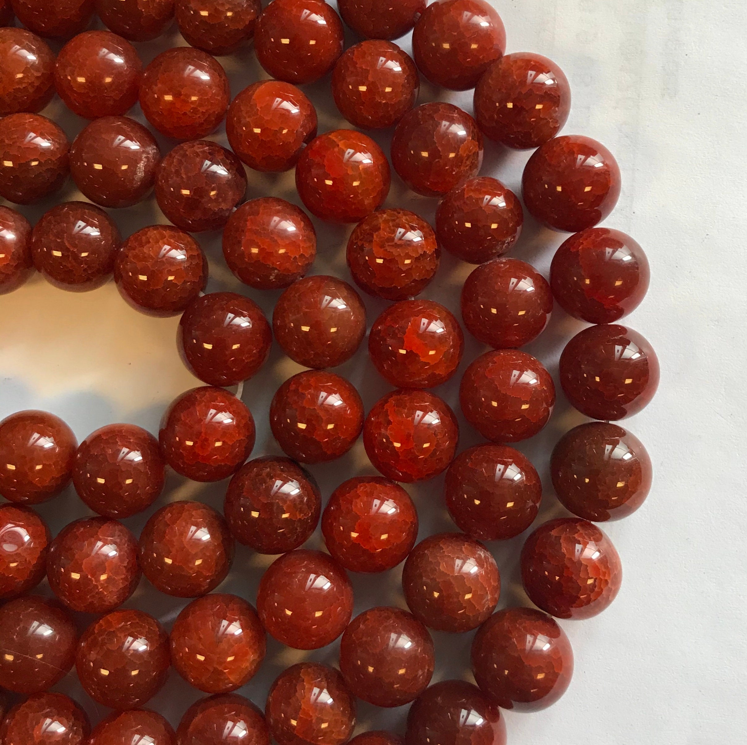 Natural Fire Agate 16mm Round Gemstone Bead-- -15.5 Inch Strand-