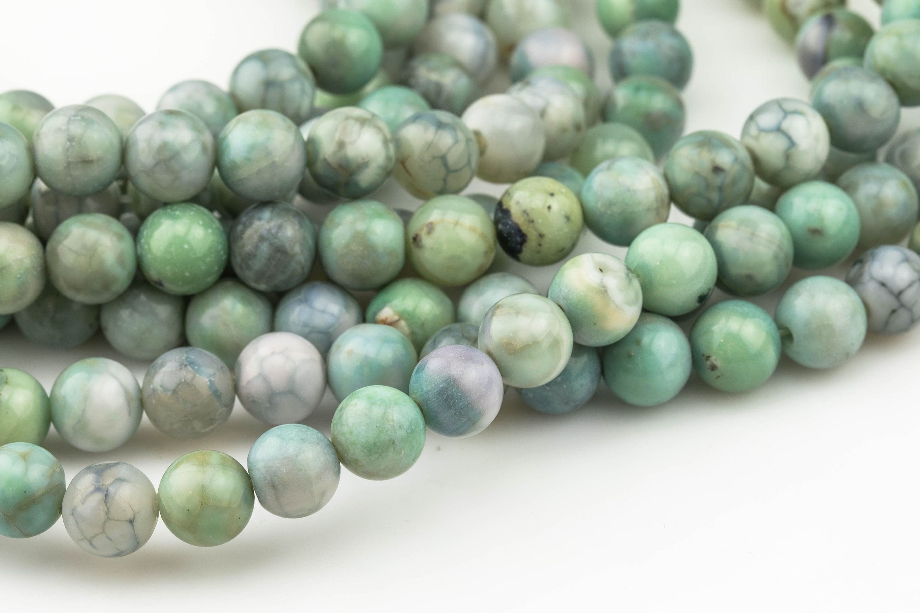 Natural Green Teal Spring Fire Agate, High Quality In Round, 6mm, 8mm, 10mm, 12mm- Full 16 Inch Strand Smooth Gemstone Beads