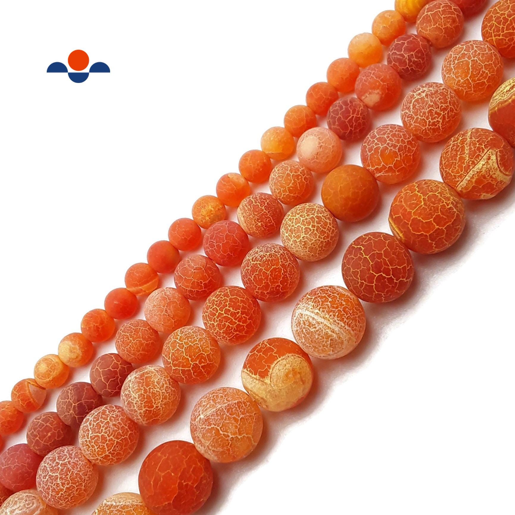 Orange Fire Agate Cracked Matte Round Beads 4mm 6mm 8mm 10mm 12mm 15.5" Strand Orange Fire Agate Cracked Matte Round Beads 4mm 6mm 8mm 10mm 12mm 15.5" Strand