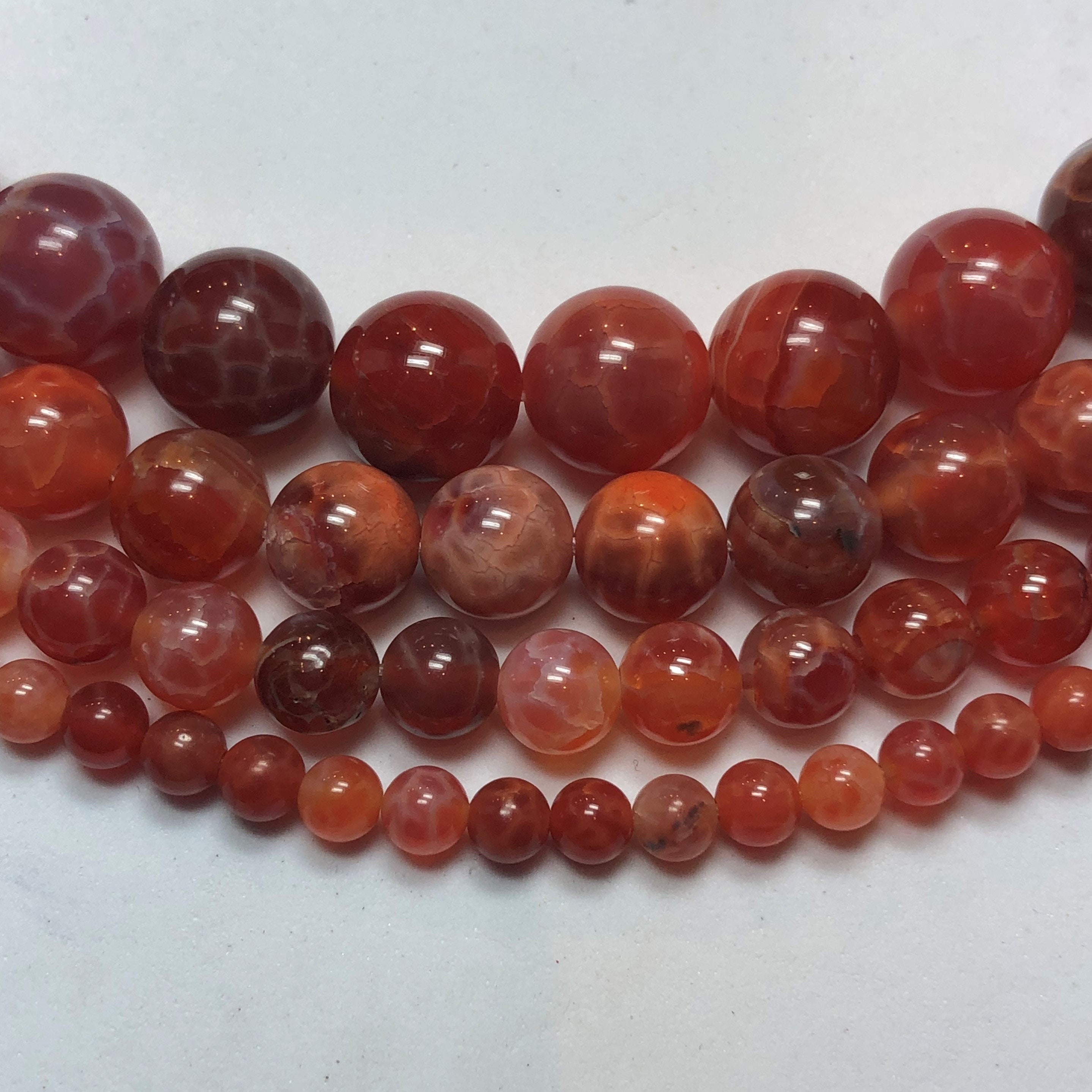 Red And Orange Fire Agate/snake Skin Agate Beads. Full 15 Inch Strand Of Round Beads, Available In 4-10mm.