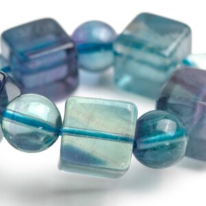 10MM Fluorite Beads Blue Purple Bracelet Grade AAA Genuine Natural Beveled Edge Faceted Cube Gemstone 7" (121742h-1596)