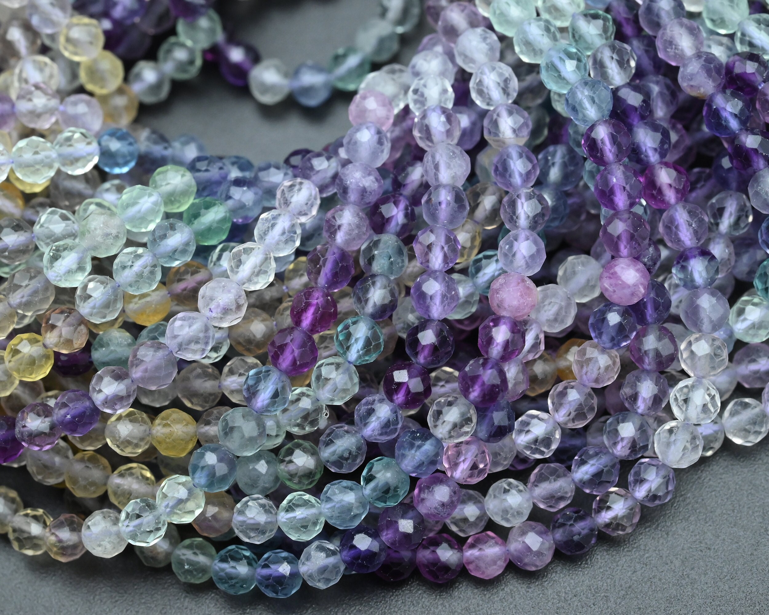 4mm Natural Mix Fluorite Faceted Round Beads,4mm Loose Faceted Beads,for Jewelry Diy Making Beads,bracelet Making Beads.wholesale Beads