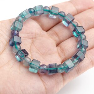 7-8MM Fluorite Beads Blue Purple Bracelet Grade AAA Genuine Natural Beveled Edge Faceted Cube Gemstone 7" (121734h-1557)