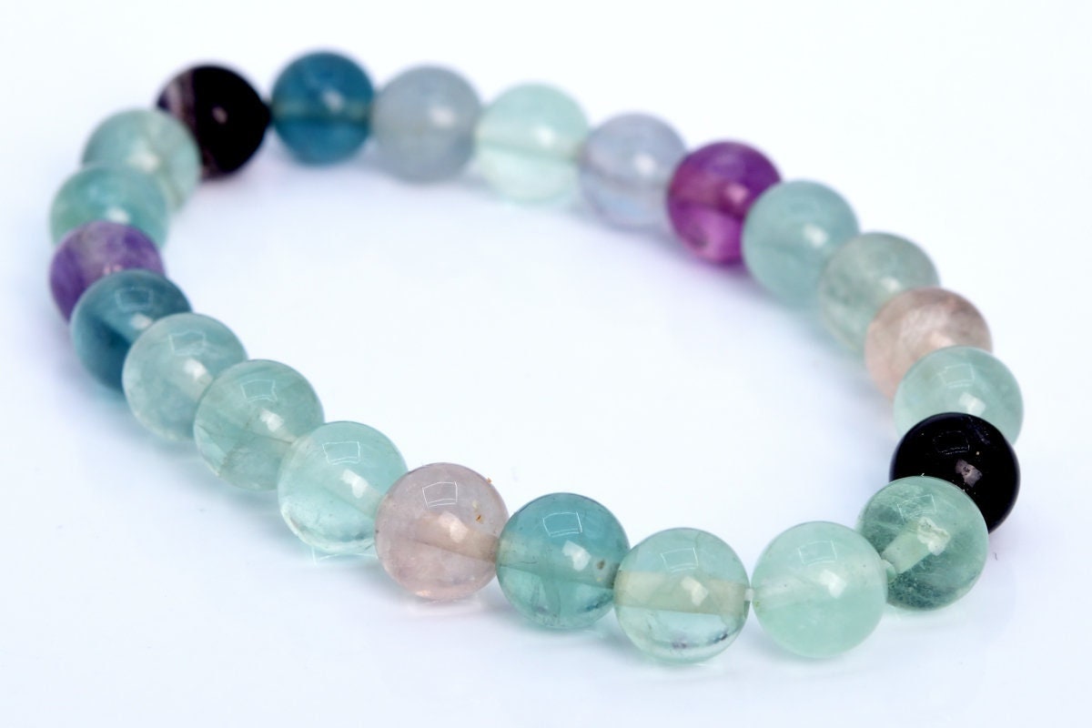 7-8mm Multicolor Fluorite Beads Bracelet Grade A Genuine Natural Round Gemstone 7" Bulk Lot Options (106614h-2019)