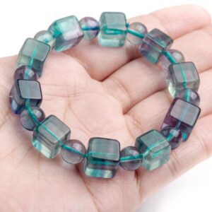 9-10MM Fluorite Beads Blue Purple Bracelet Grade AAA Genuine Natural Beveled Edge Faceted Cube Gemstone 7" (121740h-1596)