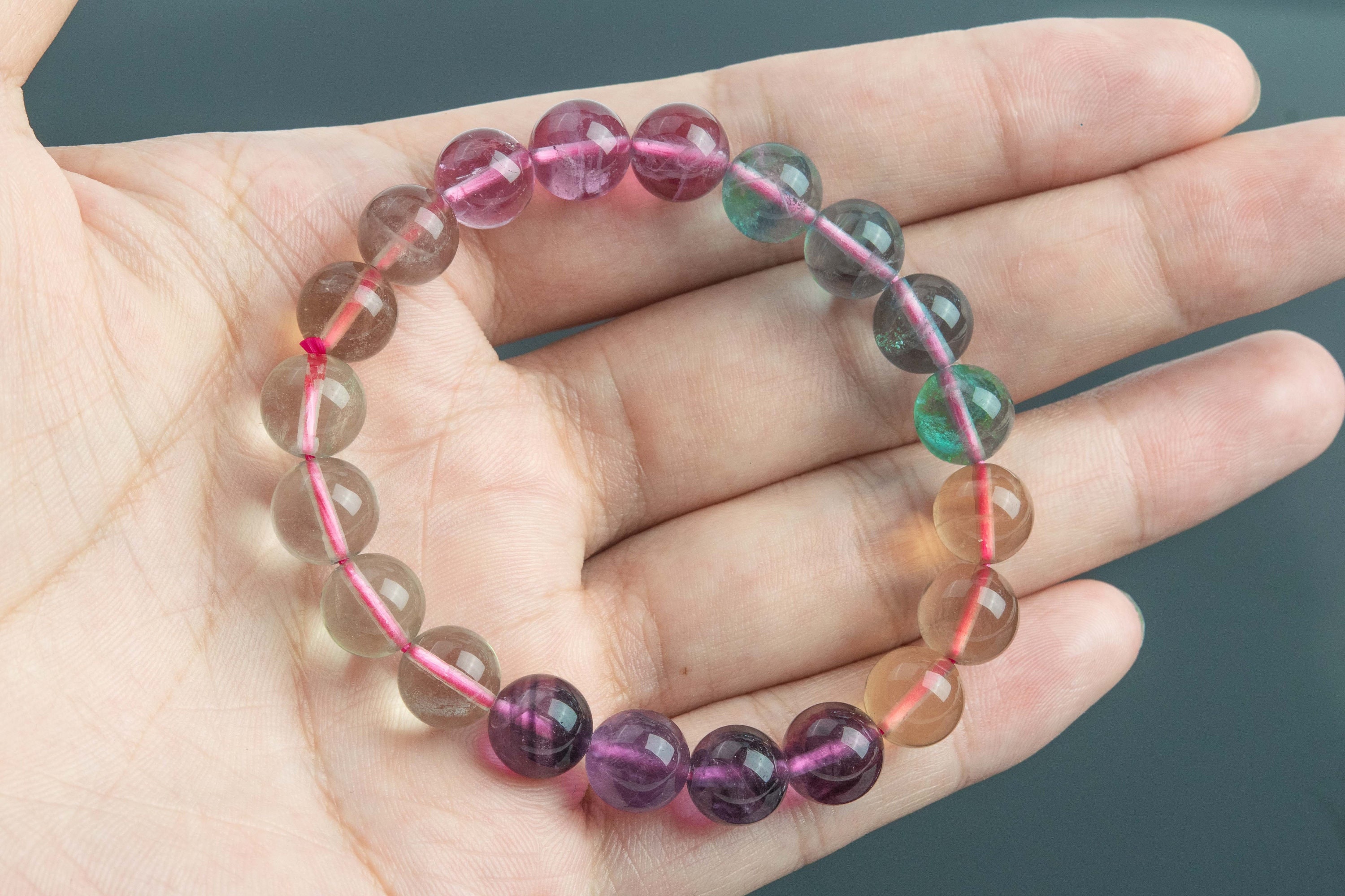 9-10mm Fluorite Beads Multicolor Bracelet Grade Aaa Genuine Natural Round Gemstone 7" (121124h-3469)